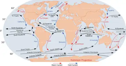 Map showing surface currents