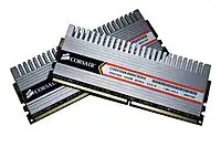 Two memory modules encased in aluminum heat spreaders