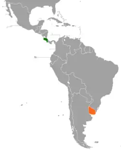 Map indicating locations of Costa Rica and Uruguay