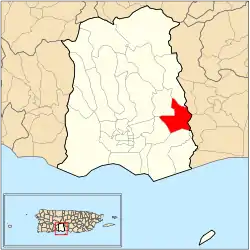 Location of barrio Coto Laurel within the municipality of Ponce shown in red