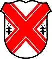 Argent, a saltire cottised gules, between two ermine spots in fess