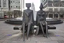 'Couple on Seat', bronze sculpture, 1984, Cabot Square, Canary Wharf, London, Great Britain