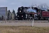 CPR No.  2816 passing through Millet, Alberta on October 17, 2023