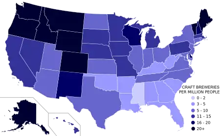 Image 38Microbreweries, regional breweries, and brew pubs per capita (from Craft beer)