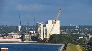 Weldex carrying out sheet piling work NW corner of reservoir.