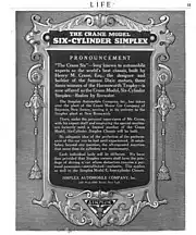 1915 Crane Model Six-Cylinder Simplex advertisement in Life