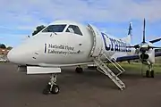 Flying classroom aircraft parked at Cranfield Airport