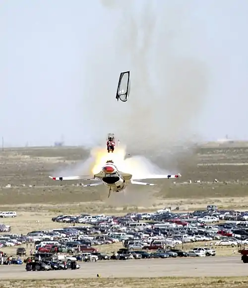 Image 21A USAF Thunderbird pilot ejecting from his F-16 aircraft at an air show in 2003 (from Aviation)