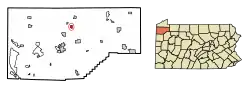 Location of Woodcock in Crawford County, Pennsylvania.
