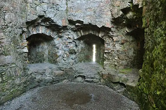 The interior of one of the inner gatehouse guardrooms, showing the three embrasures.