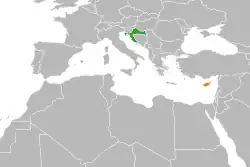 Map indicating locations of Croatia and Cyprus