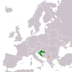 Map indicating locations of Croatia and Kosovo