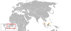 Map indicating locations of Croatia and Malaysia