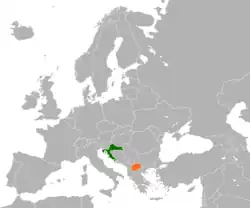 Map indicating locations of Croatia and North Macedonia