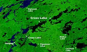 Location of Cross Lake on Cross Lake