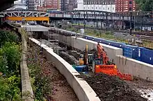 Construction of the Crossrail Portal at Royal Oak, seen from a footbridge to the west of Royal Oak Station, July 2011