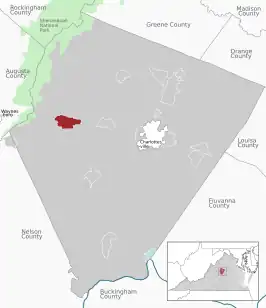 Location of the Crozet CDP within Albemarle county