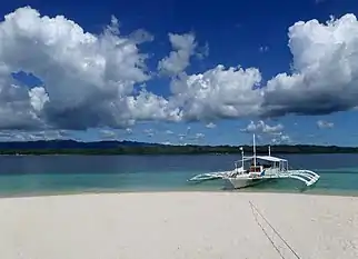 The crystal clear blue water and powdery sand of Canigao Island.