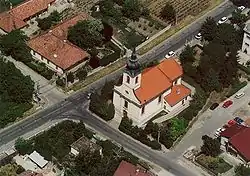 Aerial view with the Roman-Catholic church