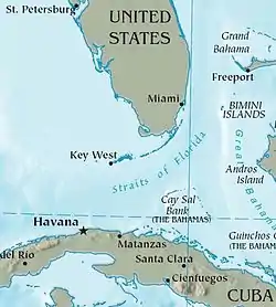 Cay Sal Bank south of Florida and north of Cuba