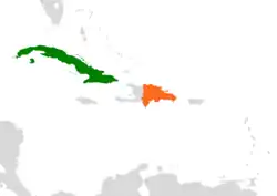 Map indicating locations of Cuba and Dominican Republic