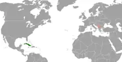 Map indicating locations of Cuba and Kosovo