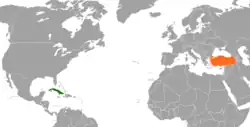 Map indicating locations of Cuba and Turkey