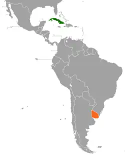 Map indicating locations of Cuba and Uruguay