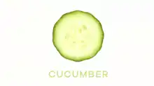 A sliced cucumber shown from the narrow end, with the title of the show–Cucumber–in green block capitals below.