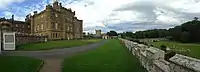 Close panoramic view of Culzean Castle main building, towards Clock tower