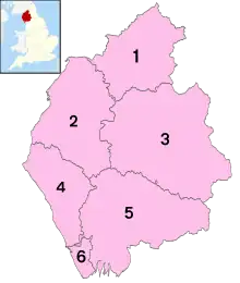 Image 39Local government districts 1974–20231. City of Carlisle2. Allerdale3. Eden4. Copeland5. South Lakeland6. Barrow-in-Furness  (from History of Cumbria)