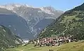 Curaglia, in the background Disentis Abbey