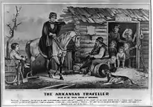 Image 41Famous Currier and Ives lithograph of The Arkansas Traveller, a major contributor to Arkansas's enduring image. Today, the painting and lithograph are housed in Crystal Bridges Museum of American Art in Bentonville. (from Culture of Arkansas)