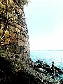 curved shape wall of the Basavaraj durga fort built by Shivappa Nayaka.