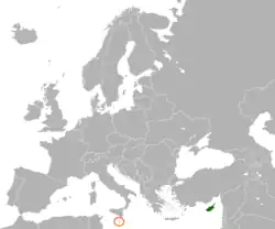 Map indicating locations of Cyprus and Malta