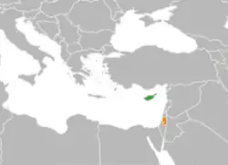 Map indicating locations of Cyprus and Palestine