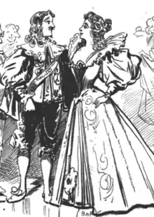 sketch of man and woman in 17th century costume