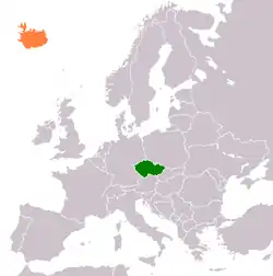 Map indicating locations of Czech Republic and Iceland