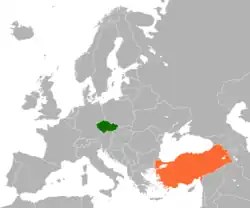 Map indicating locations of Czech Republic and Turkey