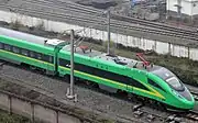 A CR200J higher-speed EMU, the first "bullet train" to be painted green during production