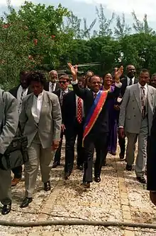 Image 42President Jean-Bertrand Aristide returns triumphantly to the National Palace at Port-au-Prince, Haiti in 1994 (from History of Haiti)