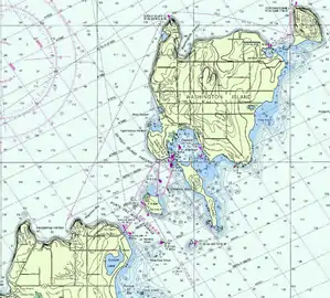 Map of Death's Door islands. Pilot island is located in the southeastern portion.