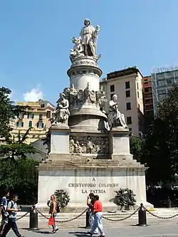 Statue of Christopher Columbus in the garden in Piazza Acquaverde