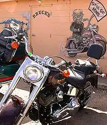 Motorcycles parked at Bruce's Bar in Severance, Colorado