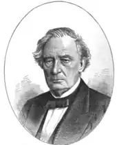 Back and white drawing of a white man wearing a dark jacket and bow tie