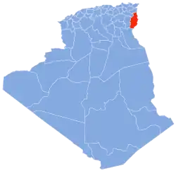 Map of Algeria highlighting Tébessa