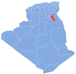 Map of Algeria highlighting Touggourt Province