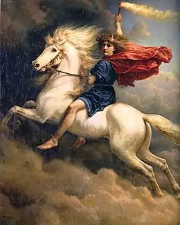 Dag riding Skínfaxi, by Peter Nicolai Arbo.