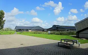 View of the dairy barns from the back of the reception area.