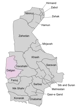 Location of Dalgan County in Sistan and Baluchestan province